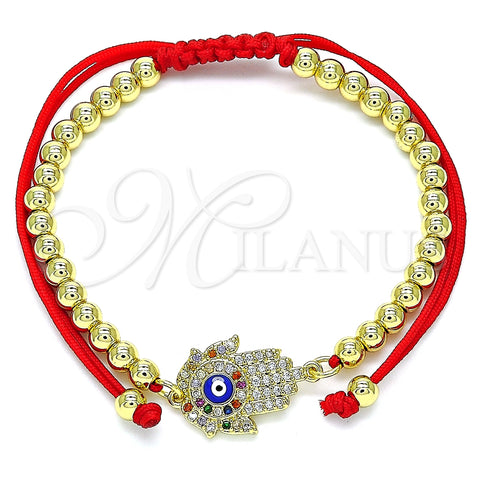 Pulsera Bolo Ajustable 03.341.0098.11 Oro Laminado, Diseño de Mano de Dios y Bola, con Multicolor Micro Pave, Esmaltado Azul, Tono Dorado (04 MM Thickness, 11 Inches Length)