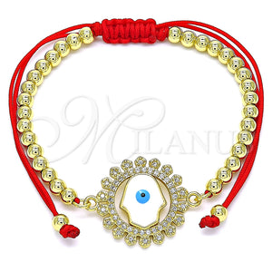 Pulsera Bolo Ajustable 03.341.0100.11 Oro Laminado, Diseño de Mano de Dios y Bola, con Blanca Micro Pave, Esmaltado Multicolor, Tono Dorado (04 MM Thickness, 11 Inches Length)