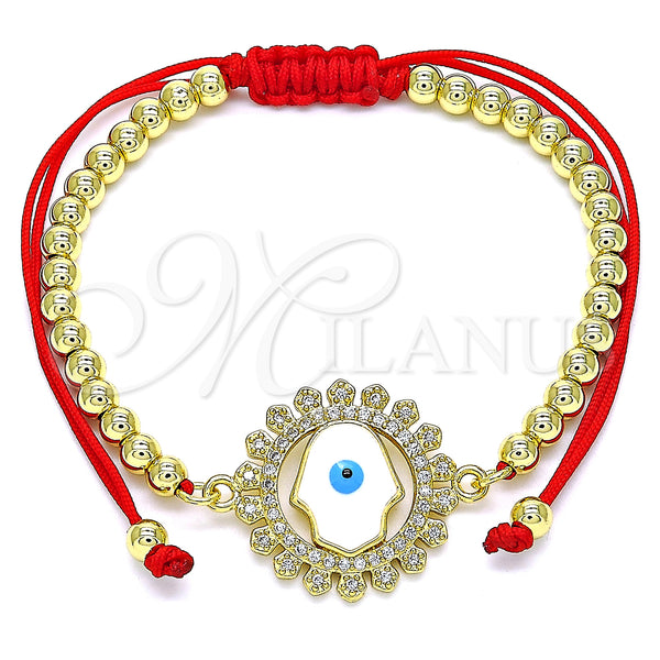 Pulsera Bolo Ajustable 03.341.0100.11 Oro Laminado, Diseño de Mano de Dios y Bola, con Blanca Micro Pave, Esmaltado Multicolor, Tono Dorado (04 MM Thickness, 11 Inches Length)