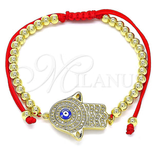 Pulsera Bolo Ajustable 03.341.0101.11 Oro Laminado, Diseño de Mano de Dios y Bola, con Blanca Micro Pave, Esmaltado Azul, Tono Dorado (04 MM Thickness, 11 Inches Length)