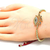 Pulsera Bolo Ajustable 03.341.0105.11 Oro Laminado, Diseño de Bola y Ojo Griego, con Micro Pave Multicolor, Pulido, Tono Dorado (Grosor 04 MM, 11 Pulgadas de Largo)