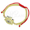 Pulsera Bolo Ajustable 03.341.0105.11 Oro Laminado, Diseño de Bola y Ojo Griego, con Micro Pave Multicolor, Pulido, Tono Dorado (Grosor 04 MM, 11 Pulgadas de Largo)