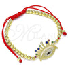 Pulsera Bolo Ajustable 03.341.0105.11 Oro Laminado, Diseño de Bola y Ojo Griego, con Micro Pave Multicolor, Pulido, Tono Dorado (Grosor 04 MM, 11 Pulgadas de Largo)