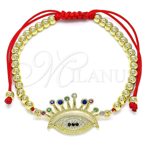 Pulsera Bolo Ajustable 03.341.0105.11 Oro Laminado, Diseño de Bola y Ojo Griego, con Multicolor Micro Pave, Pulido, Tono Dorado (04 MM Thickness, 11 Inches Length)