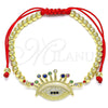 Pulsera Bolo Ajustable 03.341.0105.11 Oro Laminado, Diseño de Bola y Ojo Griego, con Micro Pave Multicolor, Pulido, Tono Dorado (Grosor 04 MM, 11 Pulgadas de Largo)