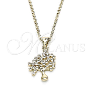 Collares con Dije 04.342.0020.20 Oro Laminado, Diseño de Ãrbol, con Blanca Micro Pave, Pulido, Tono Dorado (02 MM Thickness, 20 Inches Length)