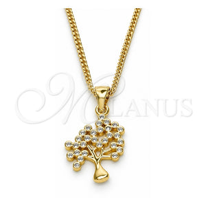 Collares con Dije 04.342.0020.20 Oro Laminado, Diseño de Ãrbol, con Micro Pave Blanca, Pulido, Tono Dorado (Grosor 02 MM, 20 Pulgadas de Largo)