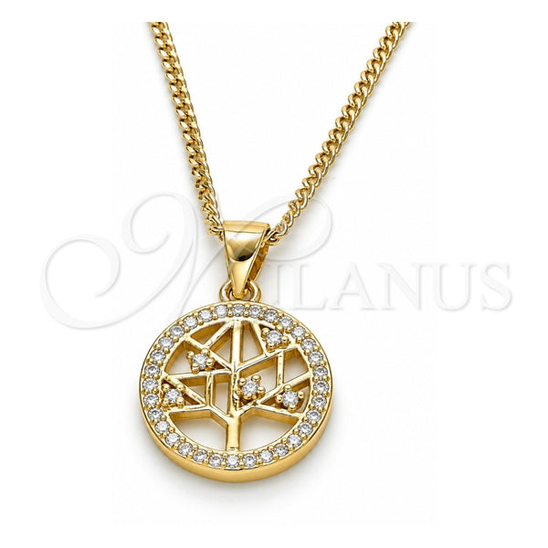 Collares con Dije 04.342.0023.20 Oro Laminado, Diseño de Ãrbol, con Micro Pave Blanca, Pulido, Tono Dorado (Grosor 02 MM, 20 Pulgadas de Largo)
