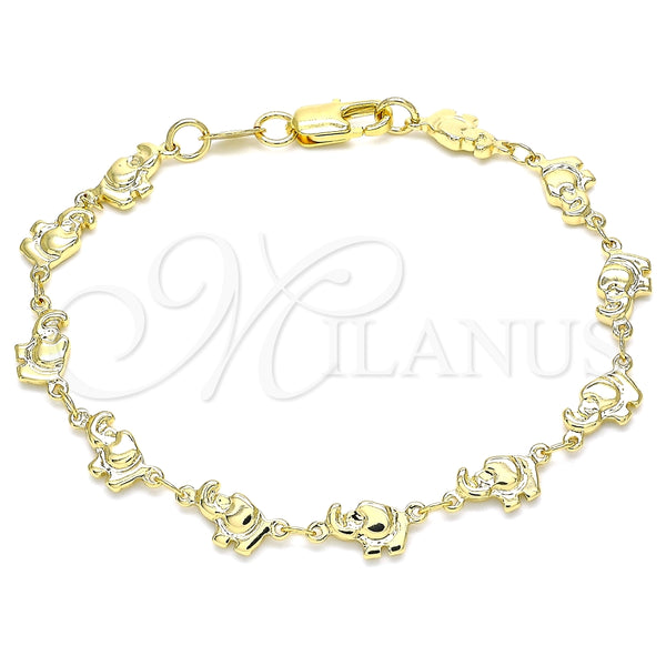 Pulsera Elegante 03.326.0013.07 Oro Laminado, Diseño de Elefante, Pulido, Tono Dorado (06 MM Thickness, 7 Inches Length)
