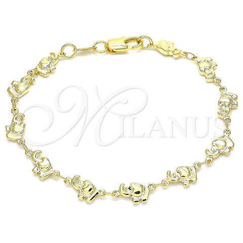 Pulsera Elegante 03.326.0013.07 Oro Laminado, Diseño de Elefante, Pulido, Tono Dorado (06 MM Thickness, 7 Inches Length)