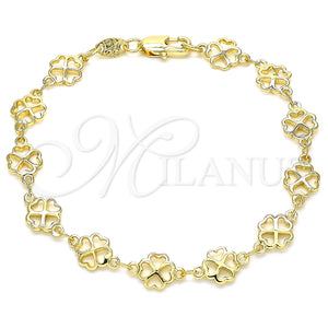 Pulsera Elegante 03.326.0015.07 Oro Laminado, Diseño de Trébol de Cuatro Hojas, Pulido, Tono Dorado (08 MM Thickness, 7 Inches Length)