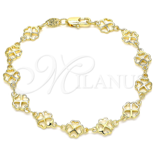 Pulsera Elegante 03.326.0015.07 Oro Laminado, Diseño de Trébol de Cuatro Hojas, Pulido, Tono Dorado (08 MM Thickness, 7 Inches Length)