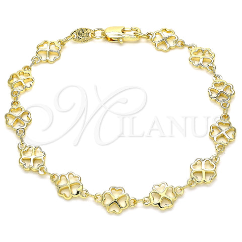 Pulsera Elegante 03.326.0015.07 Oro Laminado, Diseño de Trébol de Cuatro Hojas, Pulido, Tono Dorado (08 MM Thickness, 7 Inches Length)