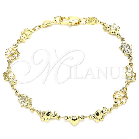 Pulsera Elegante 03.326.0016.07 Oro Laminado, Diseño de Elefante y Corazón, Pulido, Tono Dorado (06 MM Thickness, 7 Inches Length)
