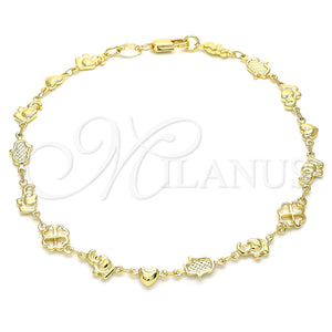 Tobillera Elegante 03.326.0016.10 Oro Laminado, Diseño de Elefante y Corazón, Pulido, Tono Dorado (06 MM Thickness, 10 Inches Length)
