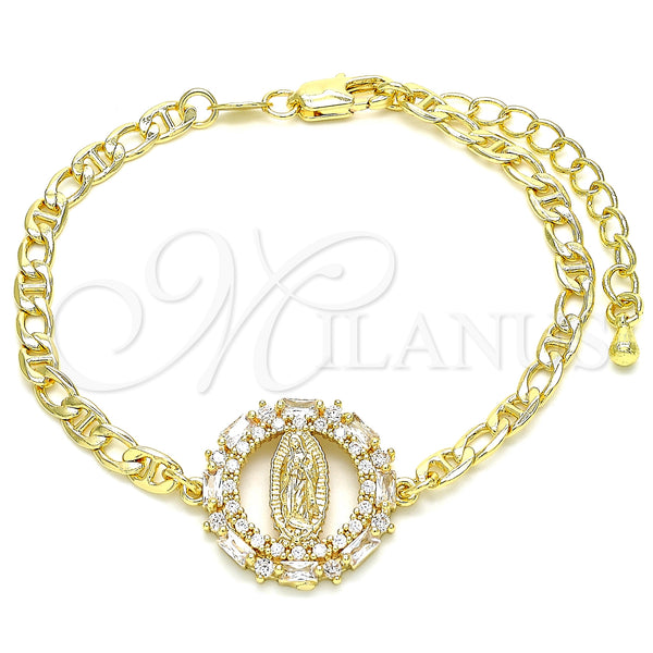 Pulsera Elegante 03.210.0146.07 Oro Laminado, Diseño de Guadalupe, con Blanca Zirconia Cubica and Blanca Micro Pave, Pulido, Tono Dorado (04 MM Thickness, 7 Inches Length)