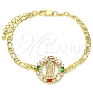 Pulsera Elegante 03.210.0146.1.07 Oro Laminado, Diseño de Guadalupe, con Multicolor Zirconia Cubica and Blanca Micro Pave, Pulido, Tono Dorado (04 MM Thickness, 7 Inches Length)