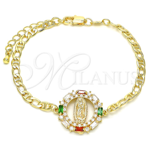 Pulsera Elegante 03.210.0146.1.07 Oro Laminado, Diseño de Guadalupe, con Multicolor Zirconia Cubica and Blanca Micro Pave, Pulido, Tono Dorado (04 MM Thickness, 7 Inches Length)