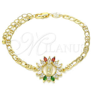 Pulsera Elegante 03.210.0147.1.07 Oro Laminado, Diseño de Guadalupe, con Multicolor Zirconia Cubica and Blanca Micro Pave, Pulido, Tono Dorado (04 MM Thickness, 7 Inches Length)