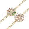 Pulsera Elegante 03.210.0147.1.07 Oro Laminado, Diseño de Guadalupe, con Multicolor Zirconia Cubica and Blanca Micro Pave, Pulido, Tono Dorado (04 MM Thickness, 7 Inches Length)