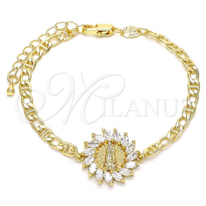 Pulsera Elegante 03.210.0149.07 Oro Laminado, Diseño de Guadalupe, con Blanca Zirconia Cubica, Pulido, Tono Dorado (04 MM Thickness, 7 Inches Length)