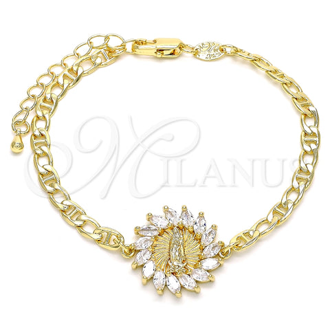 Pulsera Elegante 03.210.0149.07 Oro Laminado, Diseño de Guadalupe, con Blanca Zirconia Cubica, Pulido, Tono Dorado (04 MM Thickness, 7 Inches Length)