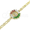 Pulsera Elegante 03.210.0149.1.07 Oro Laminado, Diseño de Guadalupe, con Multicolor Zirconia Cubica, Pulido, Tono Dorado (04 MM Thickness, 7 Inches Length)