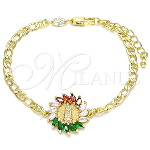 Pulsera Elegante 03.210.0149.1.07 Oro Laminado, Diseño de Guadalupe, con Multicolor Zirconia Cubica, Pulido, Tono Dorado (04 MM Thickness, 7 Inches Length)