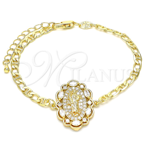 Pulsera Elegante 03.210.0150.07 Oro Laminado, Diseño de San Judas, con Blanca Zirconia Cubica and Blanca Micro Pave, Pulido, Tono Dorado (04 MM Thickness, 7 Inches Length)