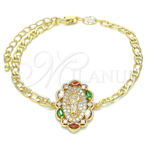 Pulsera Elegante 03.210.0150.1.07 Oro Laminado, Diseño de San Judas, con Multicolor Zirconia Cubica and Blanca Micro Pave, Pulido, Tono Dorado (04 MM Thickness, 7 Inches Length)
