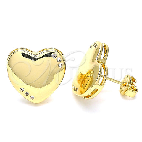Arete Dormilona 02.156.0459 Oro Laminado, Diseño de Corazón, con Blanca Micro Pave, Pulido, Tono Dorado