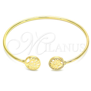 Aro Individual 07.156.0066 Oro Laminado, Diseño de Ãrbol, con Blanca Micro Pave, Pulido, Tono Dorado (02 MM Thickness, One size fits all)