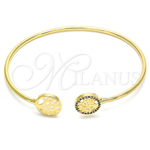 Aro Individual 07.156.0066.1 Oro Laminado, Diseño de Ãrbol, con Multicolor Micro Pave, Pulido, Tono Dorado (02 MM Thickness, One size fits all)