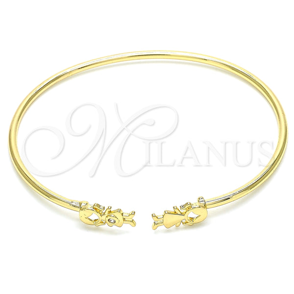 Aro Individual 07.156.0068 Oro Laminado, Diseño de Niñita Pequeña, con Blanca Micro Pave, Pulido, Tono Dorado (02 MM Thickness, One size fits all)