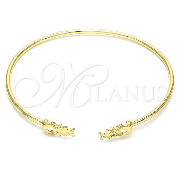 Aro Individual 07.156.0068.1 Oro Laminado, Diseño de Niñita Pequeña, con Rosado Micro Pave, Pulido, Tono Dorado (02 MM Thickness, One size fits all)