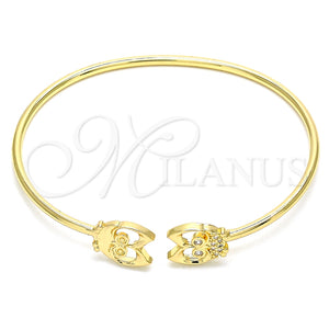 Pulsera Elegante 07.156.0069 Oro Laminado, Diseño de Búho, con Blanca Micro Pave, Pulido, Tono Dorado (02 MM Thickness, 58 Inches Length)