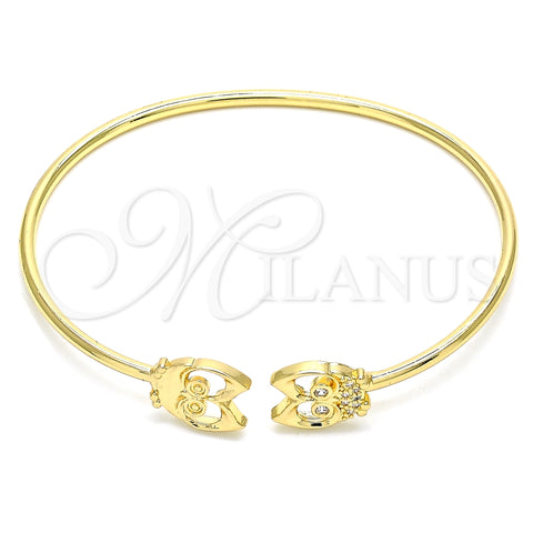 Pulsera Elegante 07.156.0069 Oro Laminado, Diseño de Búho, con Blanca Micro Pave, Pulido, Tono Dorado (02 MM Thickness, 58 Inches Length)