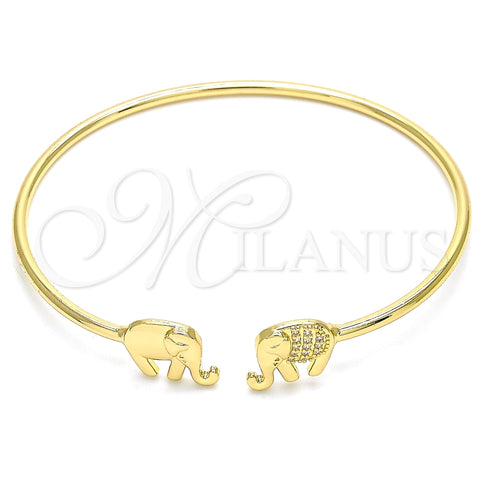 Aro Individual 07.156.0070 Oro Laminado, Diseño de Elefante, con Blanca Micro Pave, Pulido, Tono Dorado (02 MM Thickness, One size fits all)