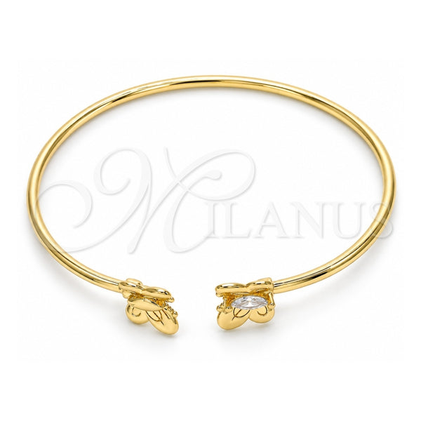 Aro Individual 07.156.0071 Oro Laminado, Diseño de Mariposa, con Micro Pave Blanca, Pulido, Tono Dorado (Grosor 02 MM, Talla Unica)