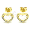 Arete Dormilona 02.342.0083 Oro Laminado, Diseño de Corazón, con Blanca Micro Pave, Pulido, Tono Dorado