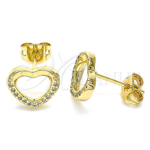 Arete Dormilona 02.342.0083 Oro Laminado, Diseño de Corazón, con Blanca Micro Pave, Pulido, Tono Dorado