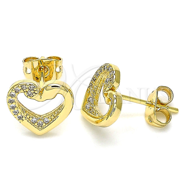 Arete Dormilona 02.342.0087 Oro Laminado, Diseño de Corazón y Cisne, con Blanca Micro Pave, Pulido, Tono Dorado