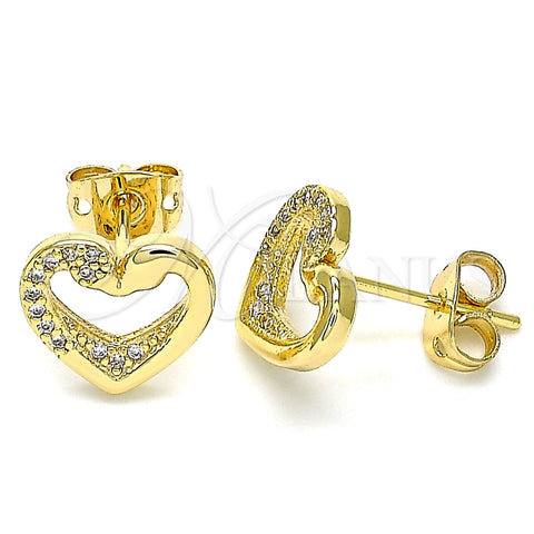 Arete Dormilona 02.342.0087 Oro Laminado, Diseño de Corazón y Cisne, con Blanca Micro Pave, Pulido, Tono Dorado