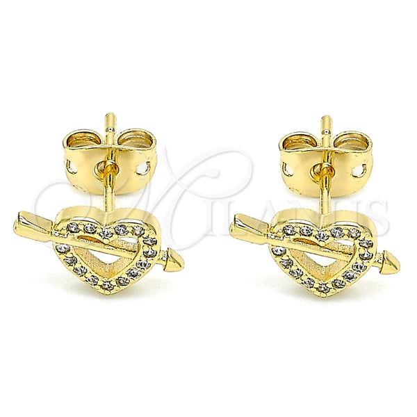 Arete Dormilona 02.342.0090 Oro Laminado, Diseño de Corazón, con Blanca Micro Pave, Pulido, Tono Dorado