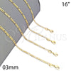 Gargantilla Basica 04.32.0017.16 Oro Laminado, Diseño de Figaro, Pulido, Tono Dorado (03 MM Thickness, 16 Inches Length)