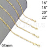 Gargantilla Basica 04.32.0017.16 Oro Laminado, Diseño de Figaro, Pulido, Tono Dorado (03 MM Thickness, 16 Inches Length)