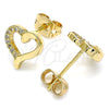 Arete Dormilona 02.342.0091 Oro Laminado, Diseño de Corazón, con Blanca Micro Pave, Pulido, Tono Dorado