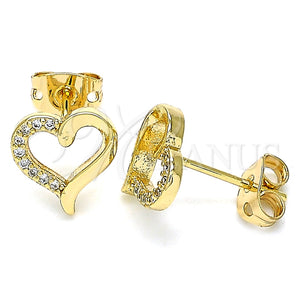 Arete Dormilona 02.342.0091 Oro Laminado, Diseño de Corazón, con Blanca Micro Pave, Pulido, Tono Dorado