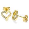 Arete Dormilona 02.342.0091 Oro Laminado, Diseño de Corazón, con Blanca Micro Pave, Pulido, Tono Dorado
