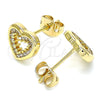 Arete Dormilona 02.342.0094 Oro Laminado, Diseño de Corazón, con Blanca Micro Pave, Pulido, Tono Dorado